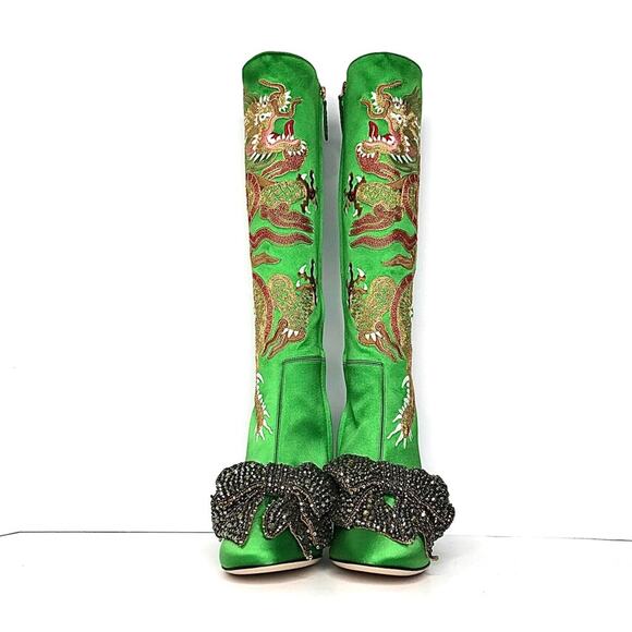 NEW Gucci Candy Dragon Embroidered Bow Crystal Embellished Knee High Boots 36 - Picture 7 of 14